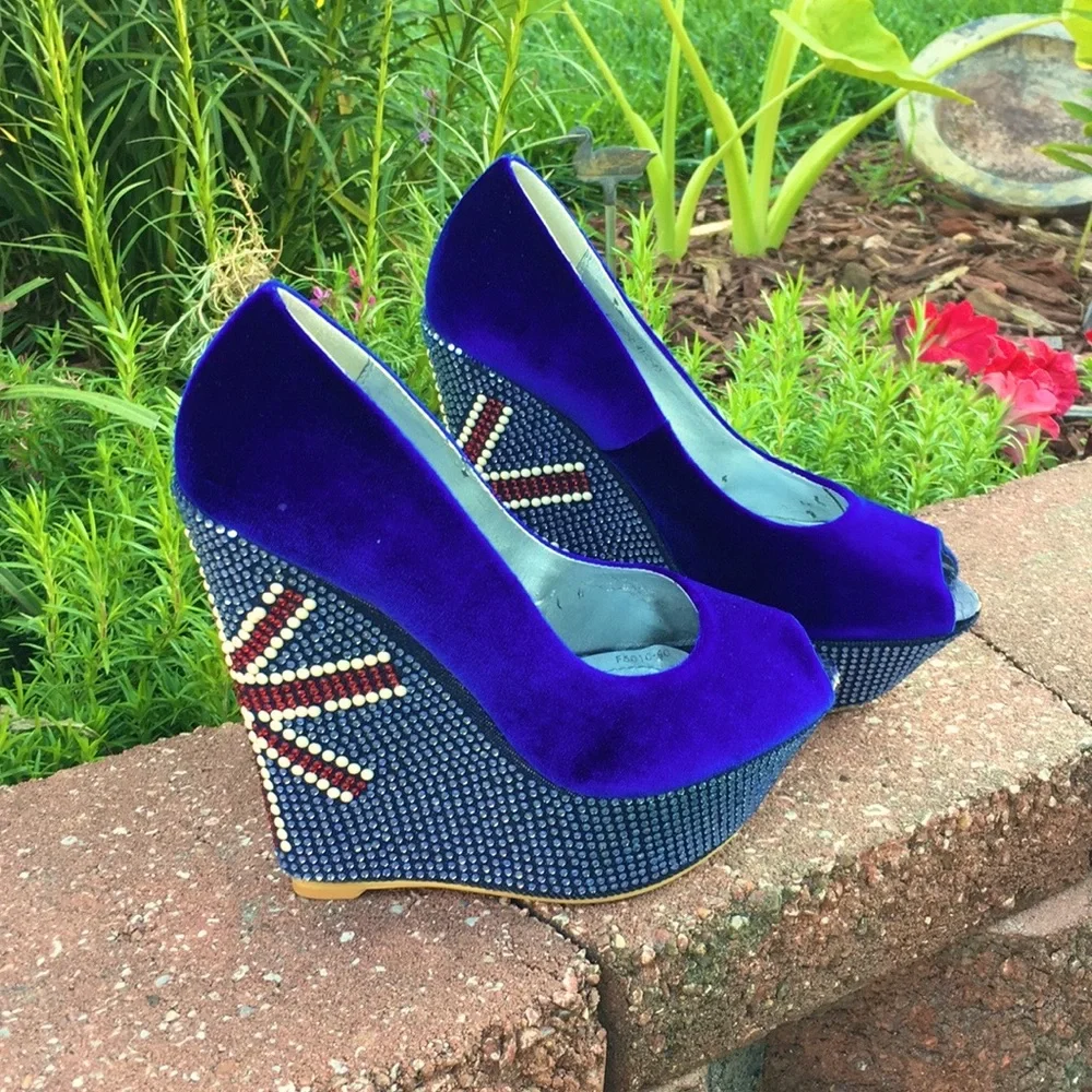 SunTour Euro 40 🇬🇧 Platform Peep-toe Wedge Vintage,Leather & Rhinestones Cover - Picture 9 of 17